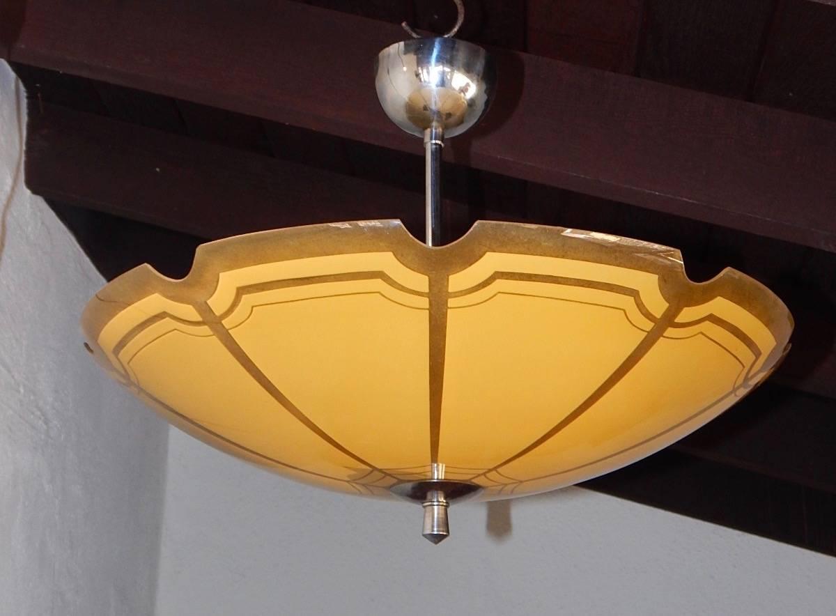 Swedish Mid-Century Modern Hanging Fixture with Cream Glass Bowl, circa 1950 In Excellent Condition In Richmond, VA
