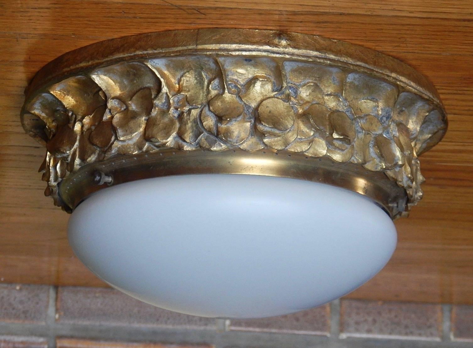 Swedish Arts and Crafts Flush Mount Shade Attributed to Alice Nordin, circa 1910 3