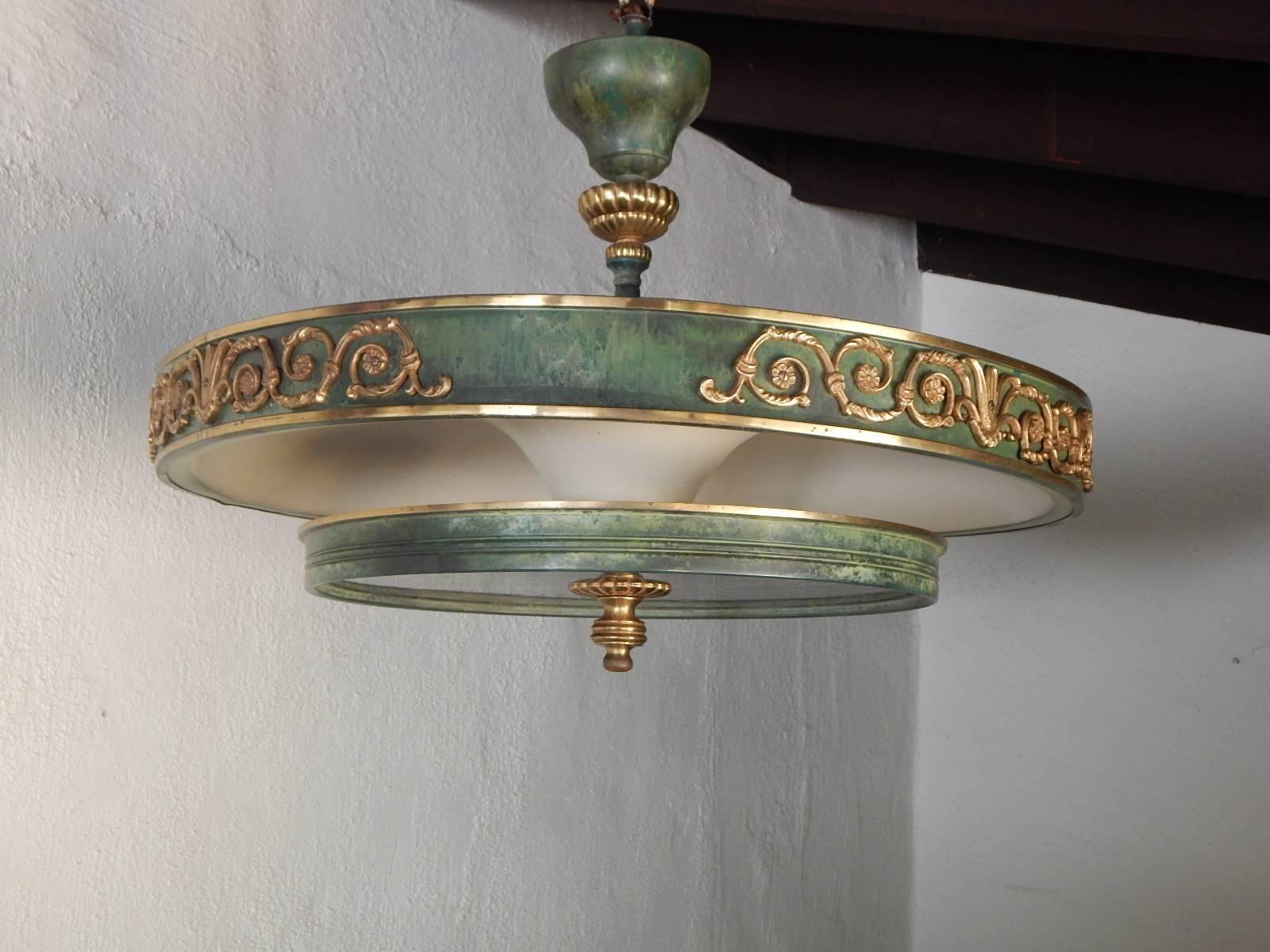 Swedish Art Deco Gustavian Inspired Plafond Hanging Fixture, circa 1930 2