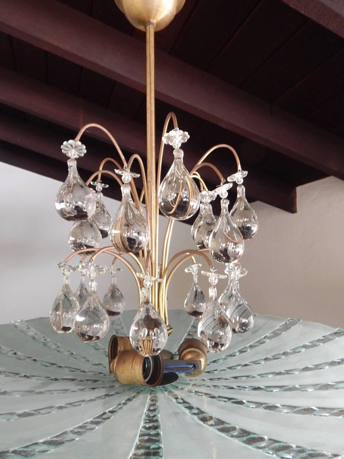 Swedish Art Glass Hanging Fixture with Pear Crystal Canopy by Orrefors, 1950s For Sale 2