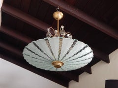 Swedish Art Glass Hanging Fixture with Pear Crystal Canopy by Orrefors, 1950s
