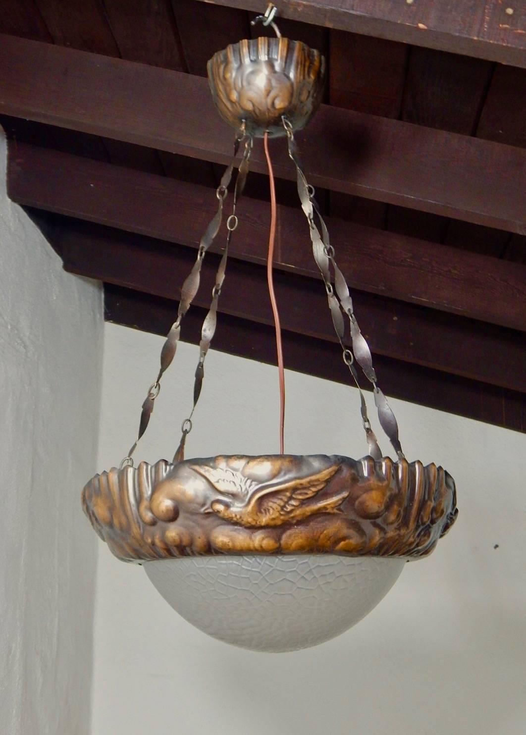 20th Century Swedish Arts & Crafts Hammered Copper Hanging Fixture #19, circa 1910 For Sale