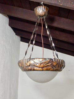 Swedish Arts & Crafts Hammered Copper Hanging Fixture #19, circa 1910
