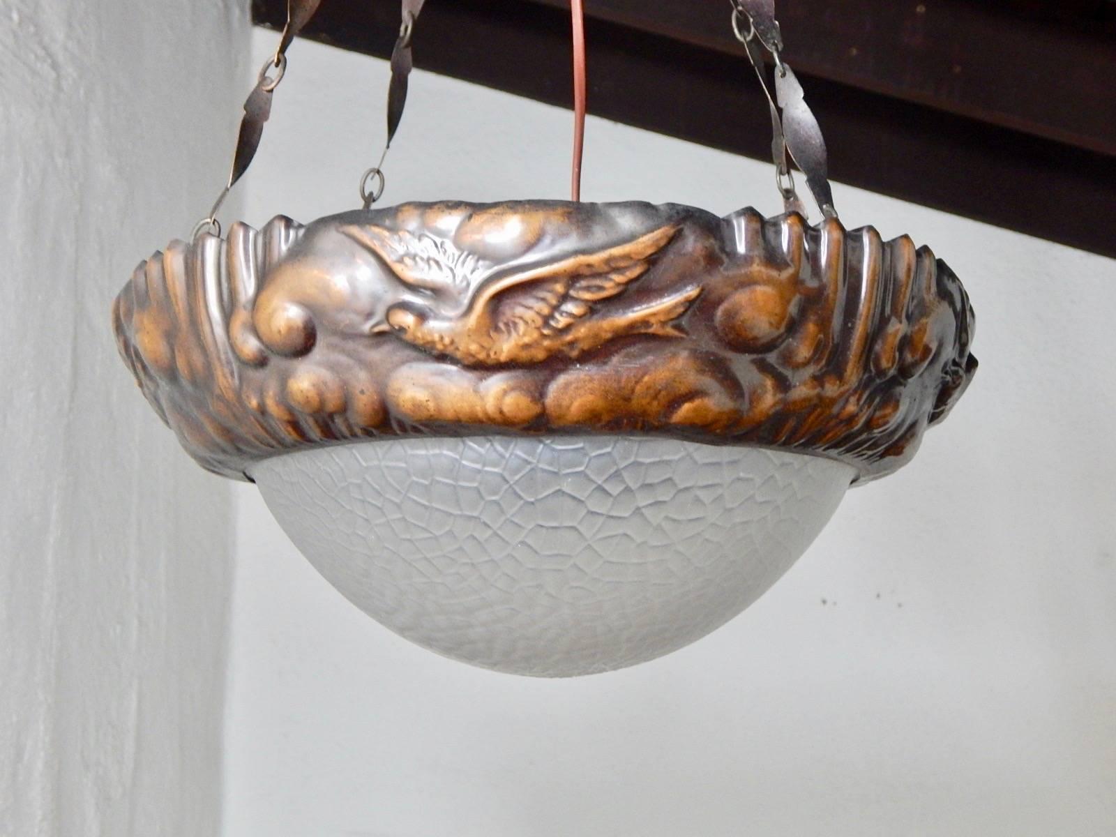 Arts and Crafts Swedish Arts & Crafts Hammered Copper Hanging Fixture #19, circa 1910 For Sale
