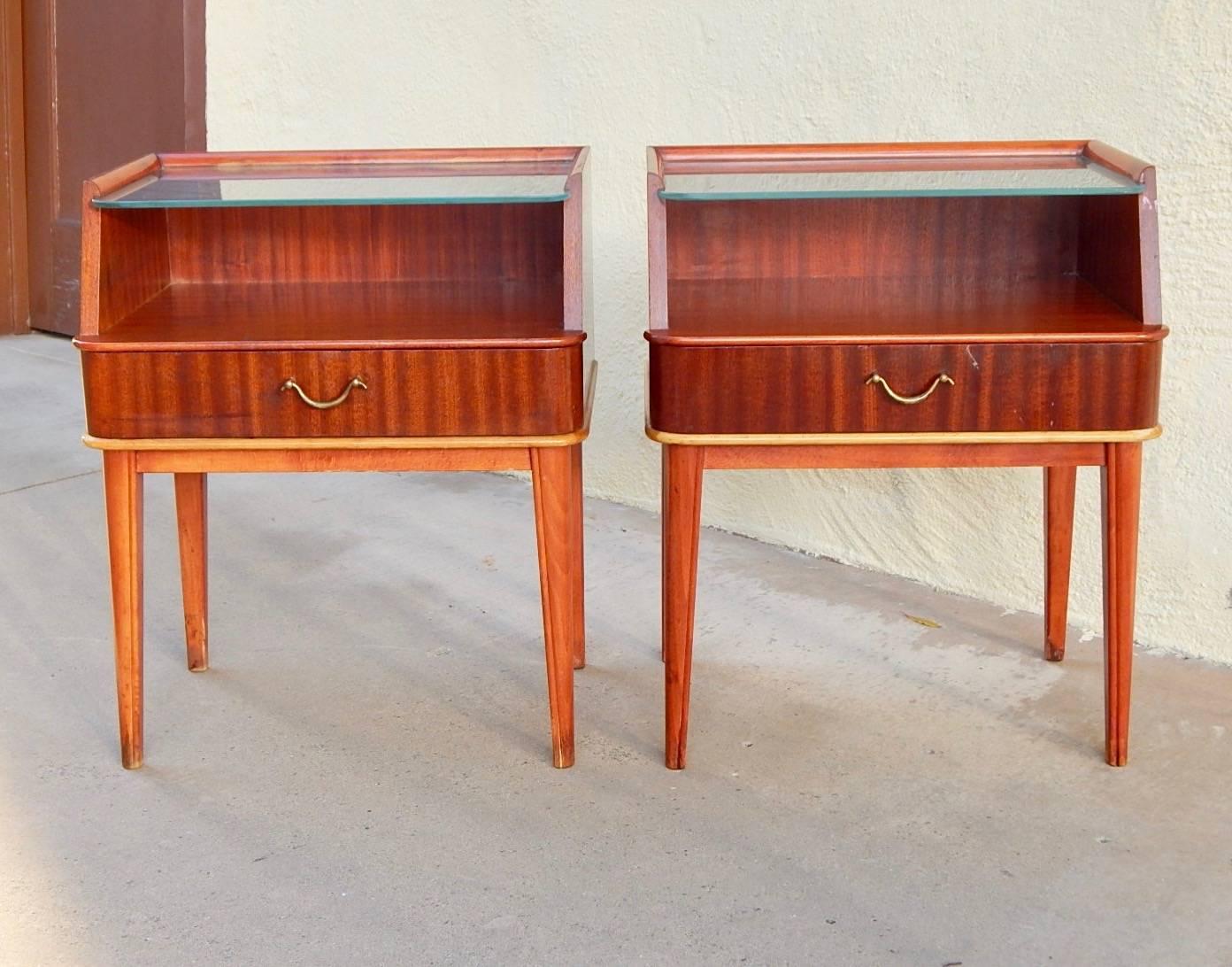 Pair of Swedish Mid-Century Modern End Tables in Mahogany and Glass, circa 1950 In Good Condition For Sale In Richmond, VA