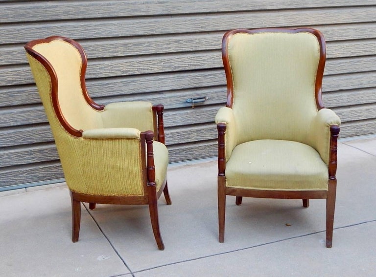 Pair of Swedish 1920's Exposed Frame Winged Back Chairs in Mahogany For Sale 5