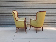 Pair of Swedish 1920's Exposed Frame Winged Back Chairs in Mahogany
