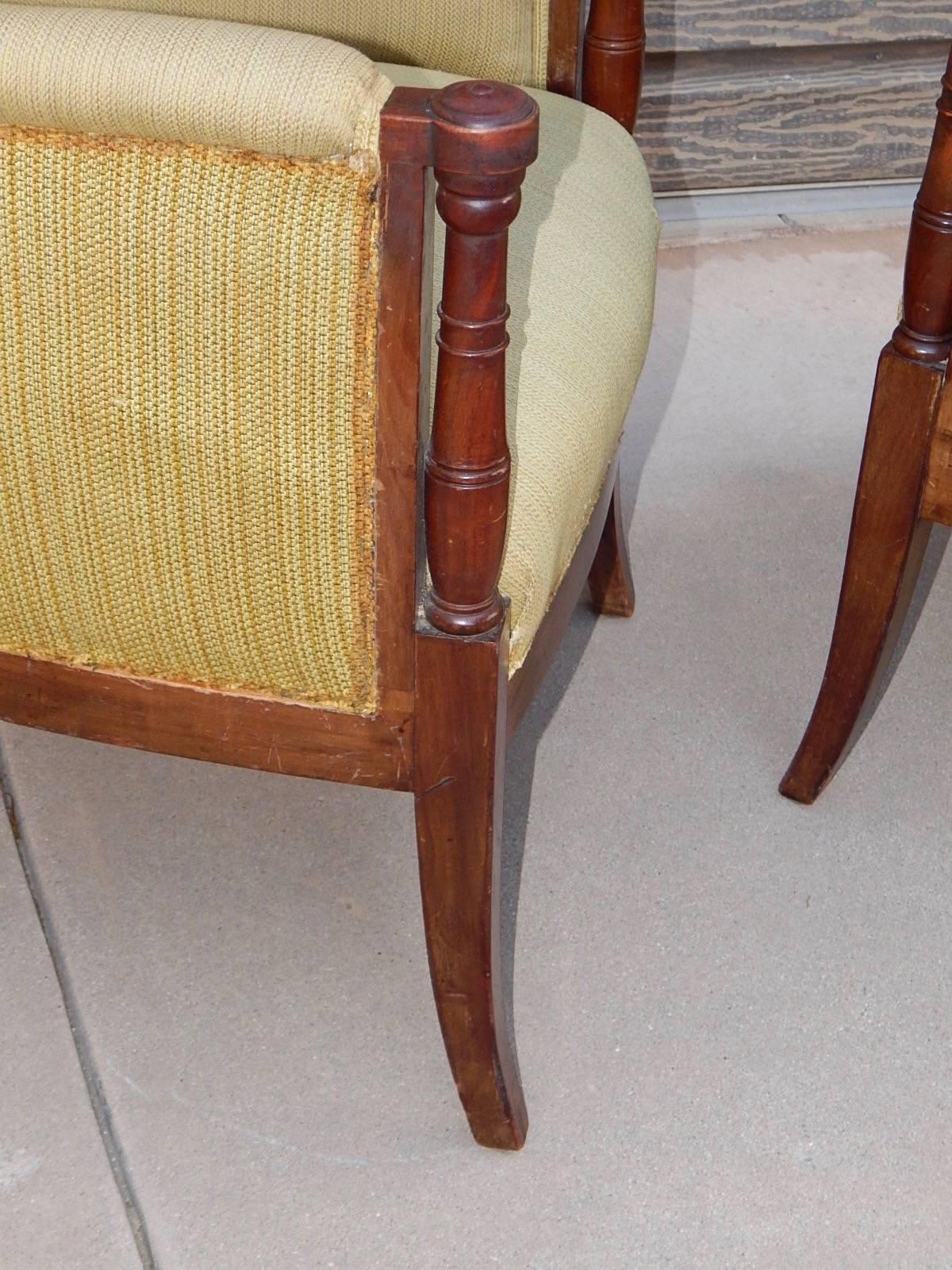 Pair of Swedish 1920's Exposed Frame Winged Back Chairs in Mahogany For Sale 1