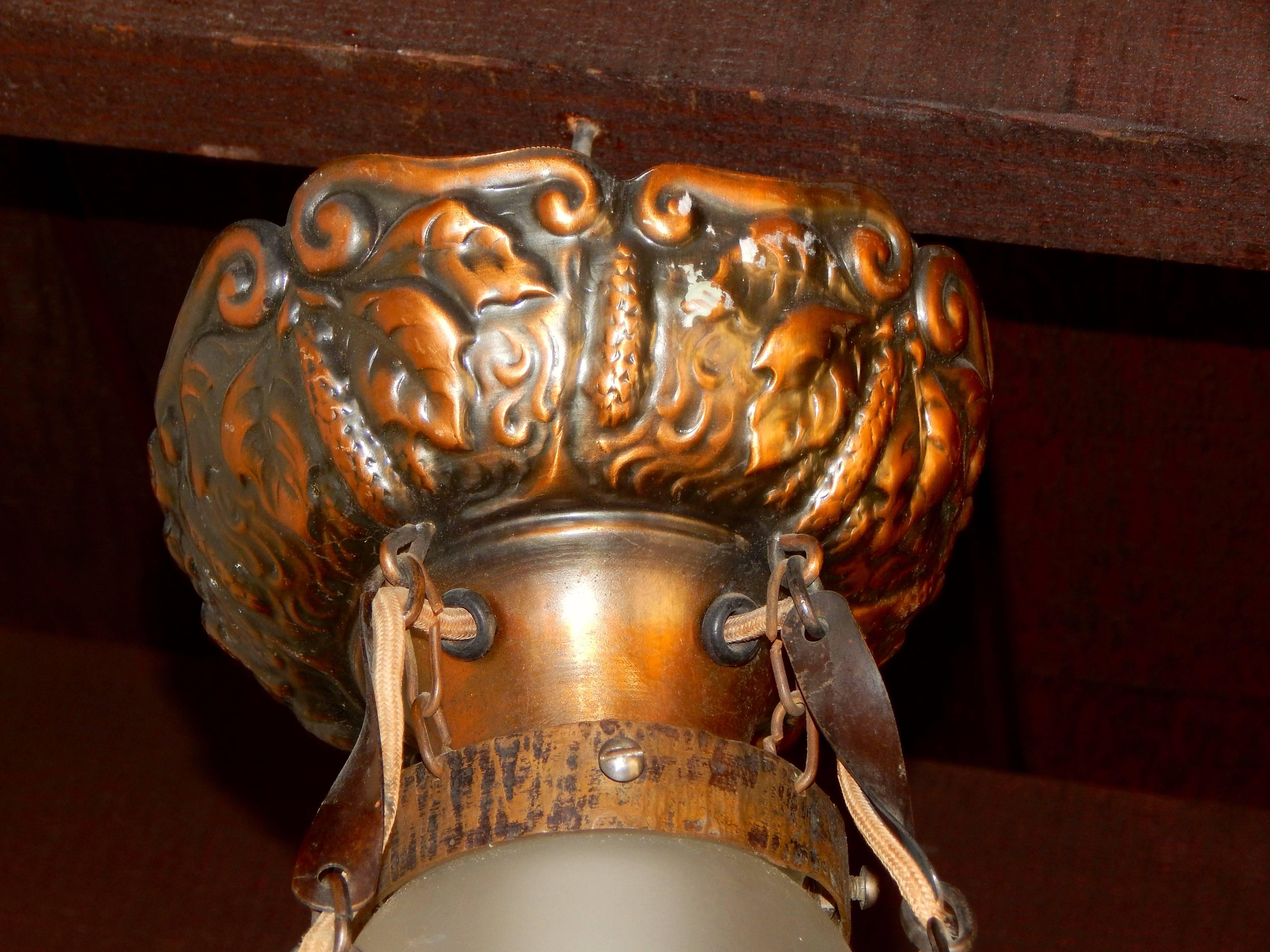 Swedish Victorian Copper Hanging Fixture with Floral Motifs, circa 1900 For Sale 2