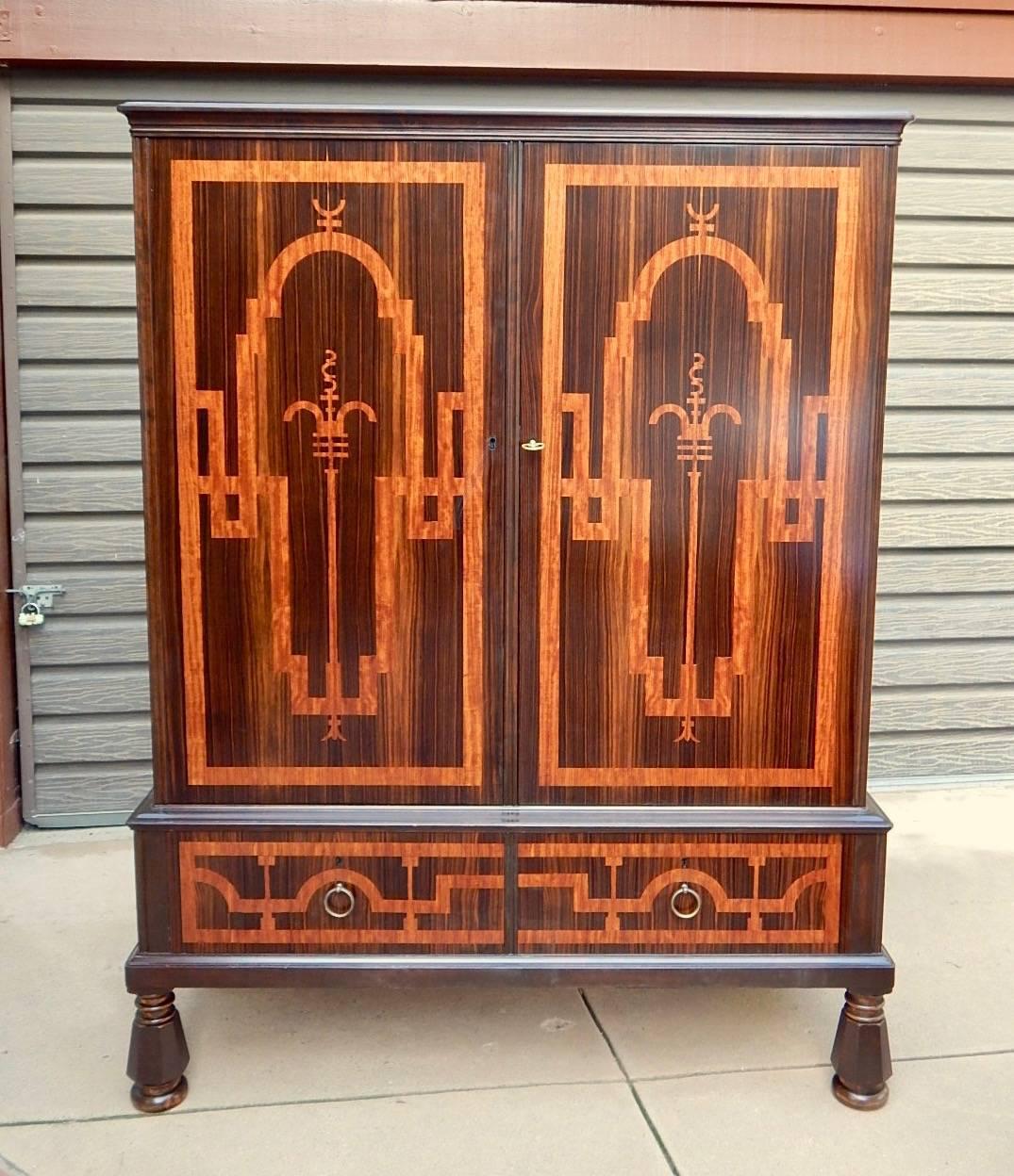 Swedish Art Deco Inlaid Storage Cabinet in Zebra and Rosewoods In Excellent Condition For Sale In Richmond, VA