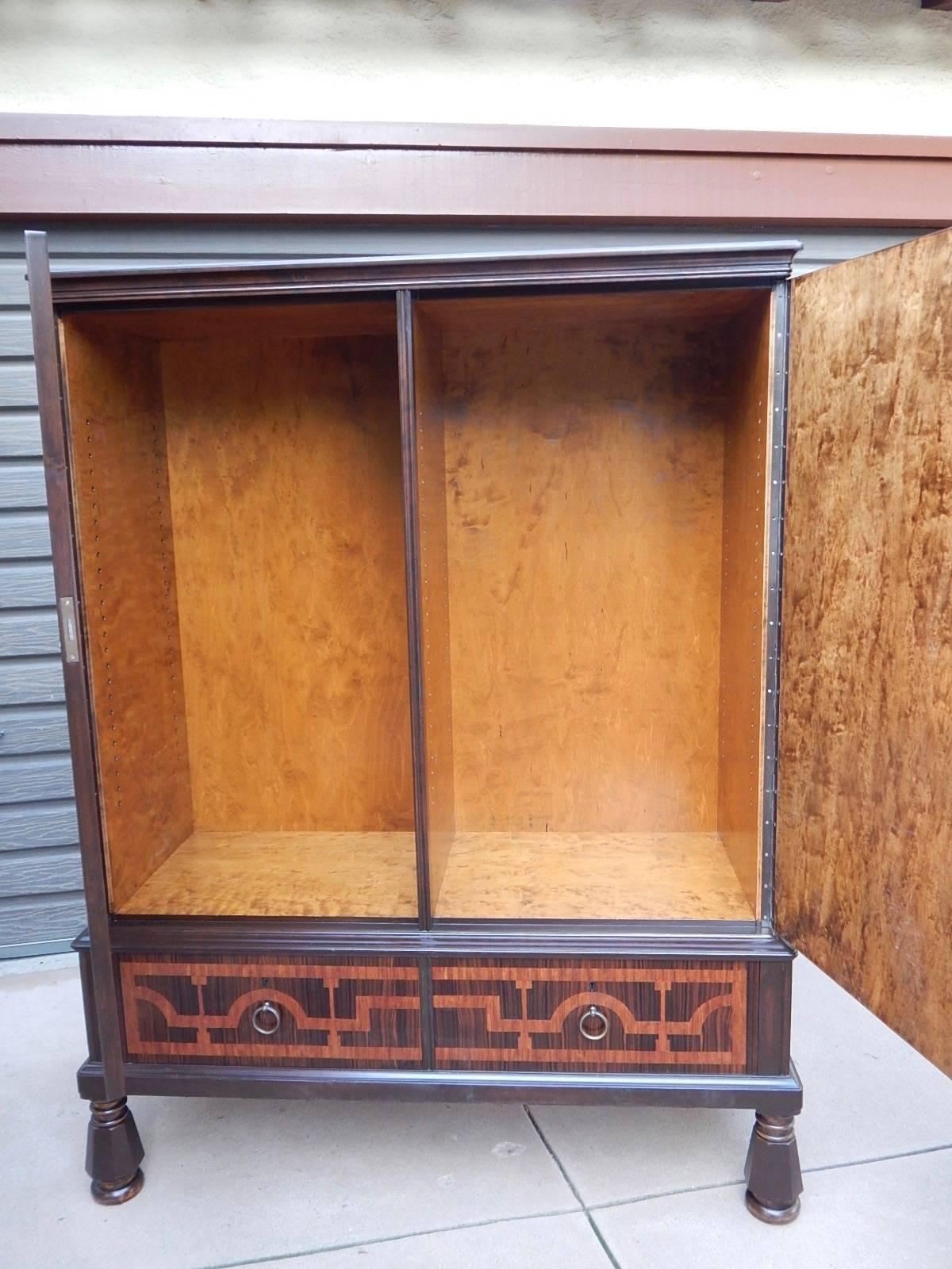 Swedish Art Deco Inlaid Storage Cabinet in Zebra and Rosewoods For Sale 1