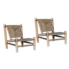 Wood and Rope Low Chair by Audoux-Minet