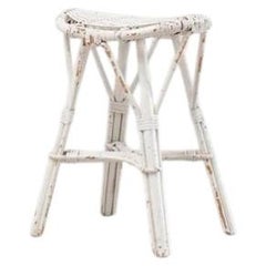 White Rattan Stool by Louis Sognot, France, 1960s