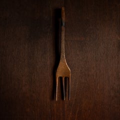 Hand-Carved Antique Wooden Fork with Geometric Motif, 19th Century