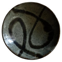 Shoji Hamada, Japanese Pottery Plate, Signed Tomobako, Mid-20th Century, Japan