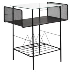 Geometric Metal Side Table with Magazine Rack, France, 1980s