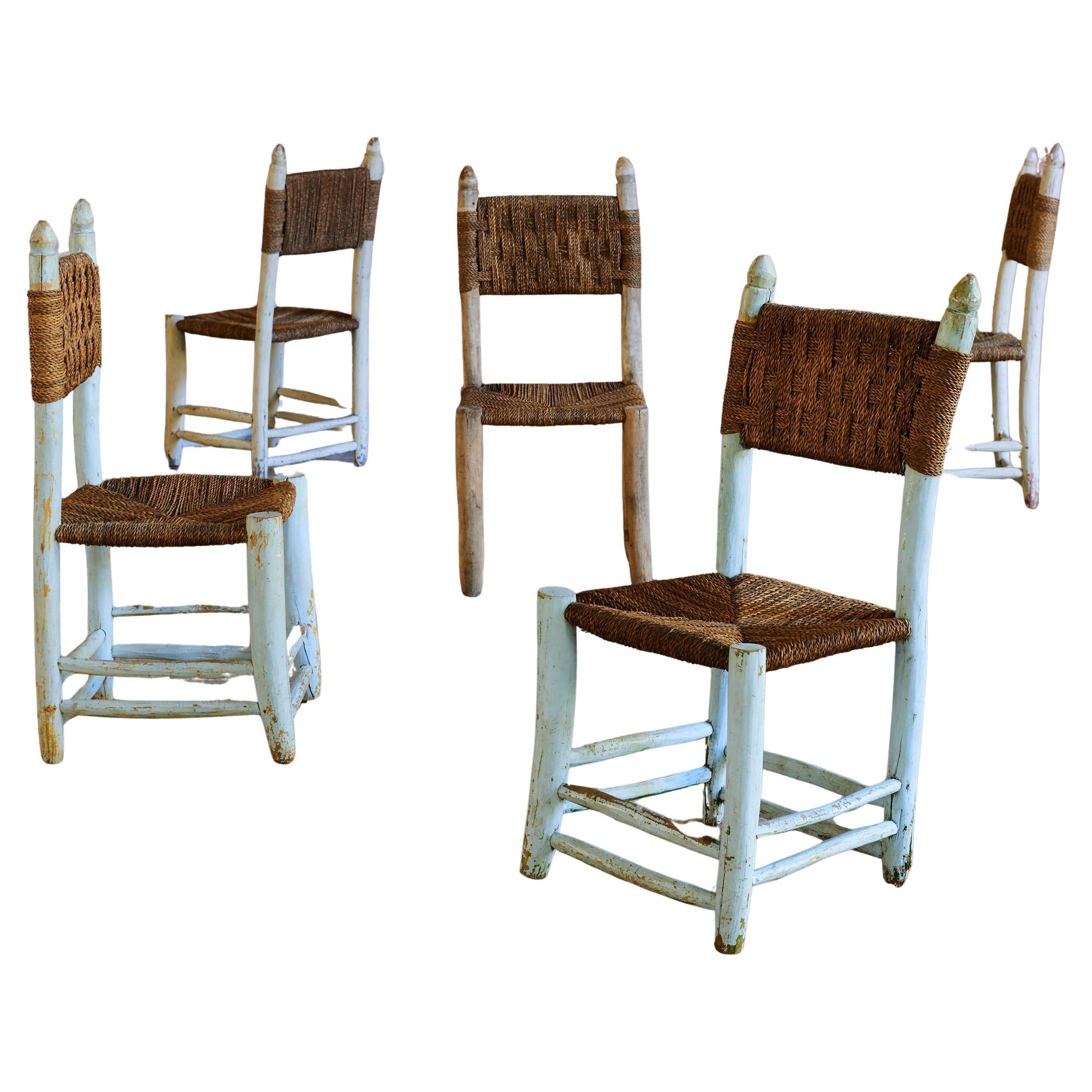 Chaises de salle à manger anciennes en bois et corde d'Afrique du Nord, années 1880 en vente
