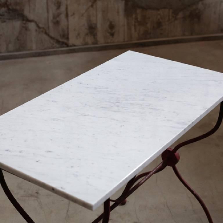 Mid-20th Century Pair of French Garden Table with Marble Tabletop