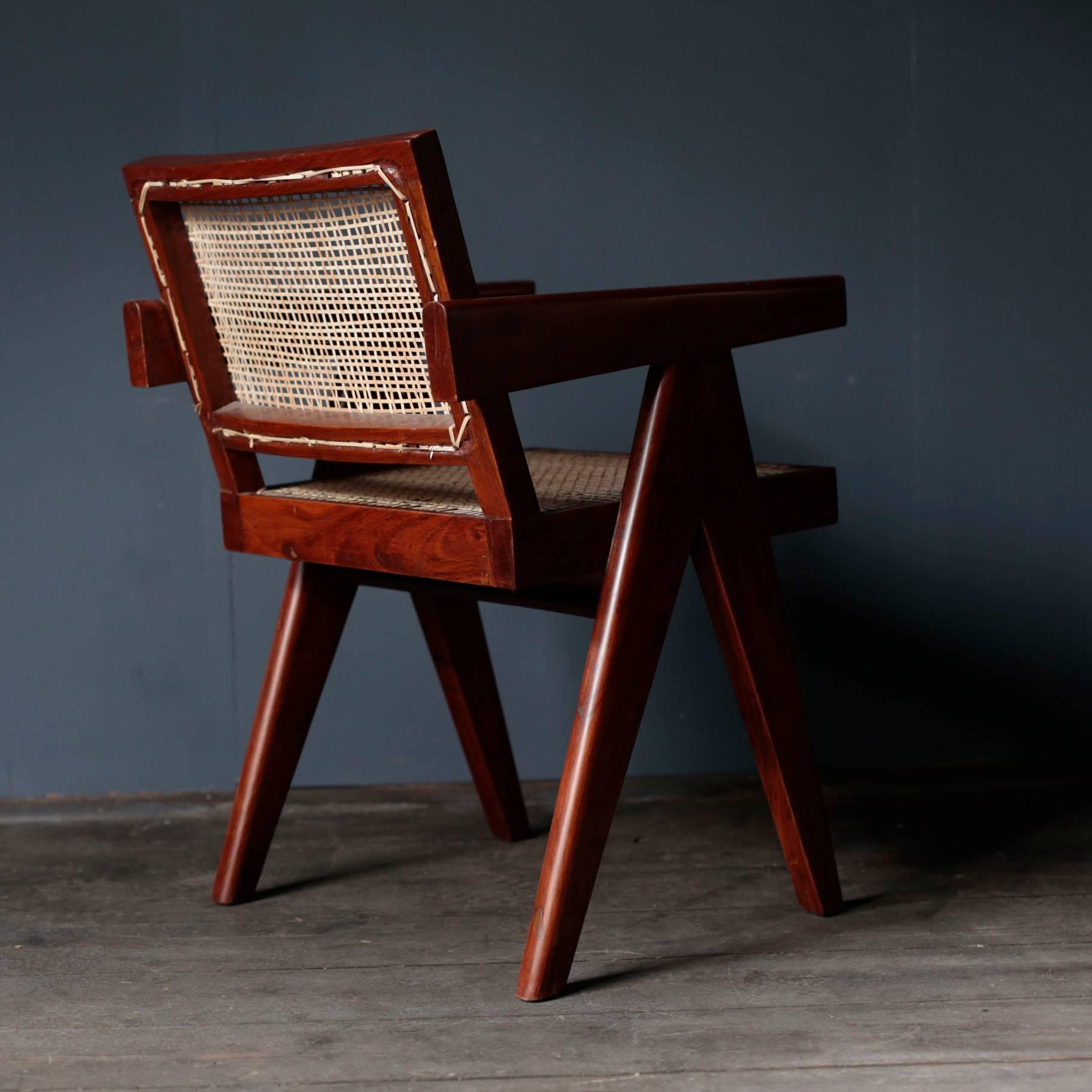 Indian Office Cane Chair in Sissoo by Pierre Jeanneret