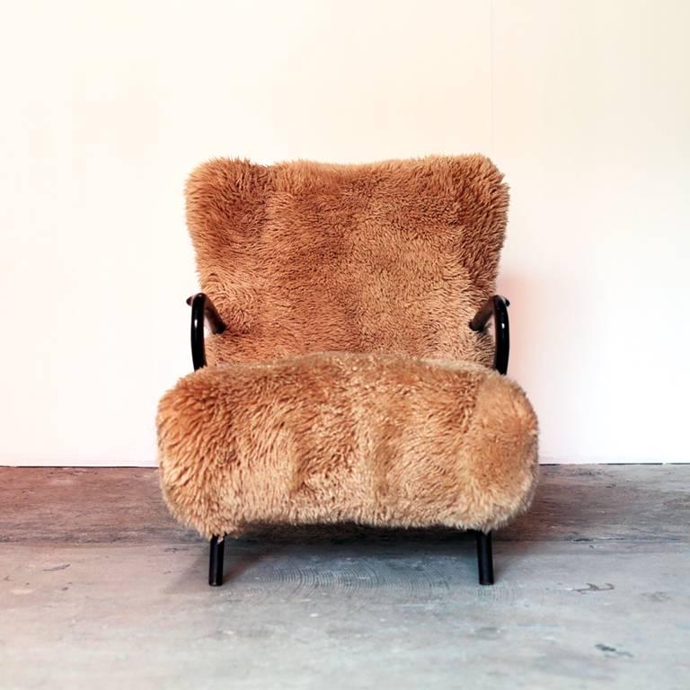 Woodwork Italian Modern Sculptural Lounge Fur Chair