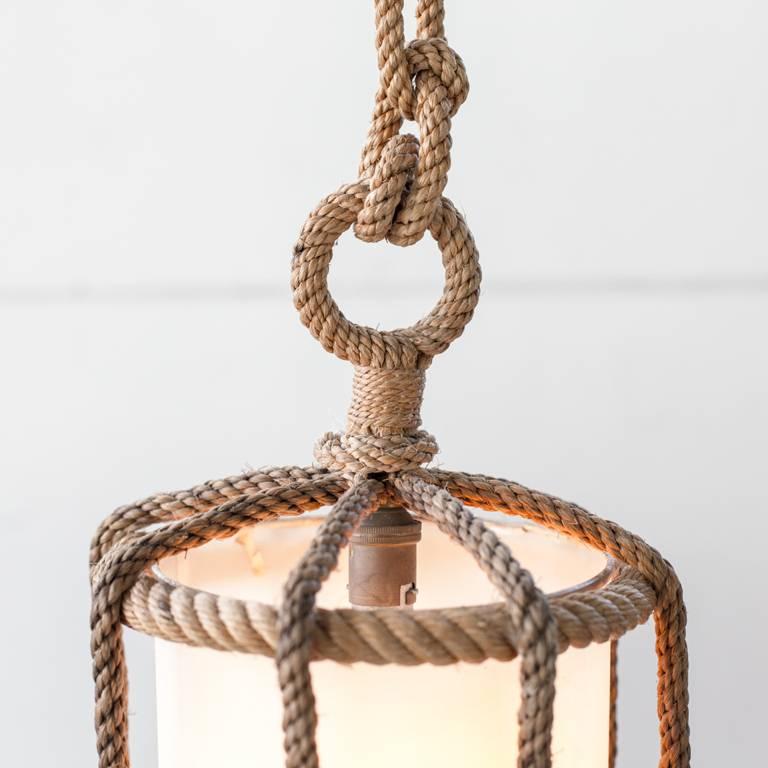 Mid-Century Modern Audoux Minet Abaca Rope Pendant Lamp