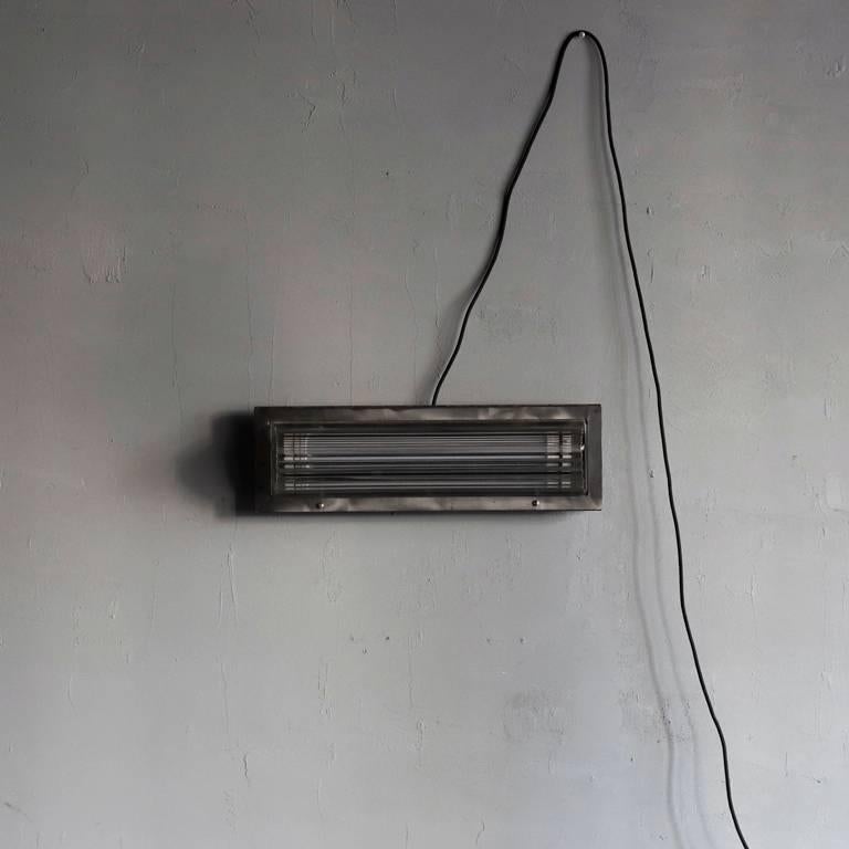 Mid-20th Century French Steel Flame Wall Holophane Lamp