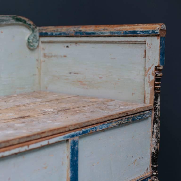 Early 19th Century Swedish Gustavian Bench with Blue Painted