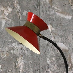 Vintage French Stand Lamp with Red Shade