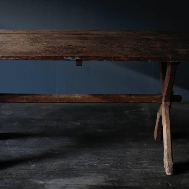Gustavian Swedish X-Leg Table with Japanese Antique Table Top