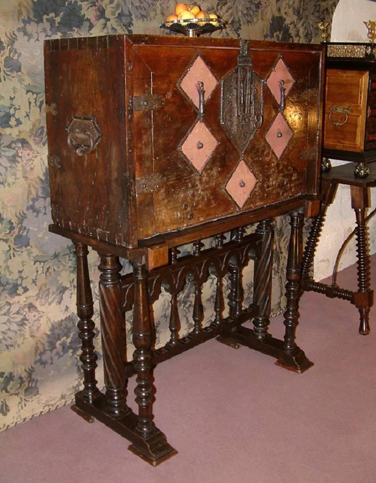 Baroque Spanish Walnut Vargueno, Cabinet on Stand For Sale