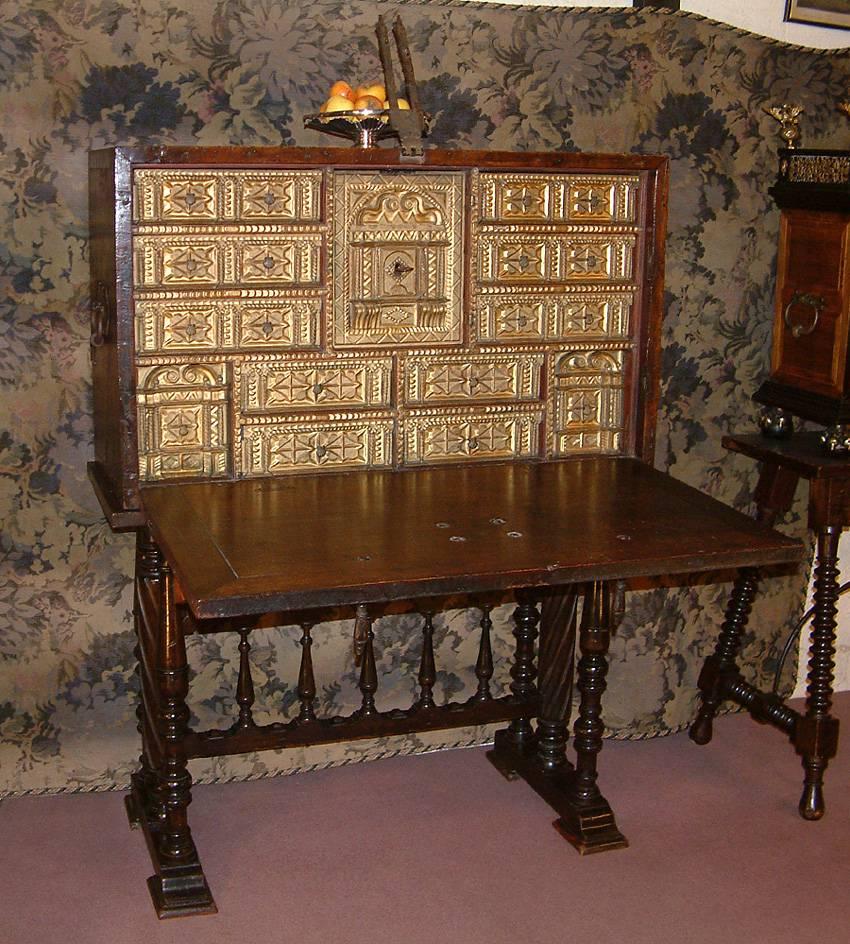 Spanish Walnut Vargueno, Cabinet on Stand For Sale 4