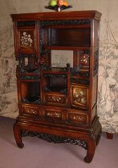 Small Japanese Meiji Period Inlaid Cabinet Shodana, circa 1870
