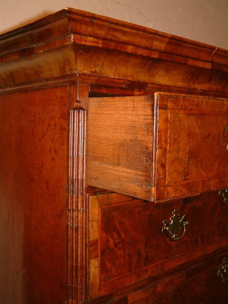 English Small George I Period Figured Walnut Chest on Chest, circa 1720 For Sale