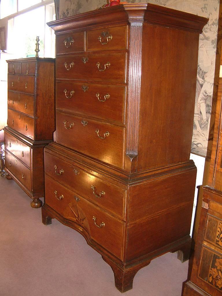 18th Century Small George II Oak Chest on Chest with Concave Starburst Inlaid Panel