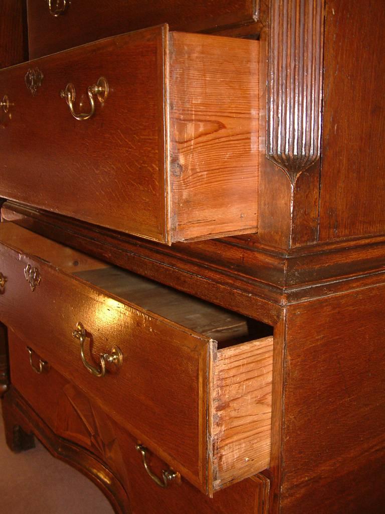 Small George II Oak Chest on Chest with Concave Starburst Inlaid Panel 1