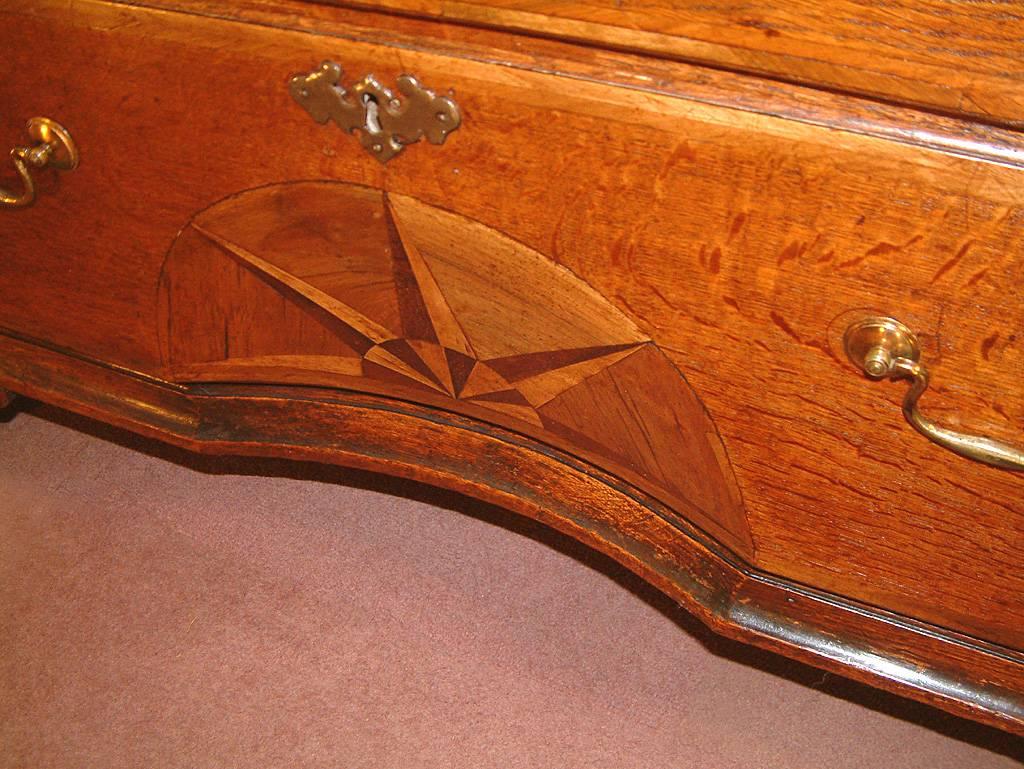 Inlay Small George II Oak Chest on Chest with Concave Starburst Inlaid Panel
