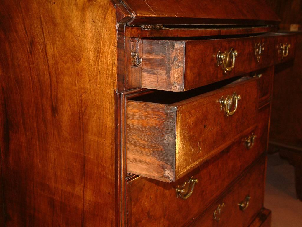George I Period Burr Walnut Bureau Bookcase Dating from circa 1720 In Good Condition For Sale In East Sussex, GB