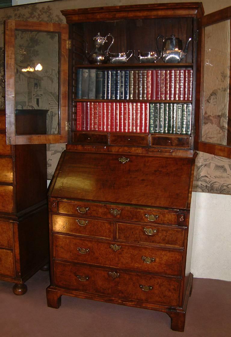 George I Period Burr Walnut Bureau Bookcase Dating from circa 1720 For Sale 3