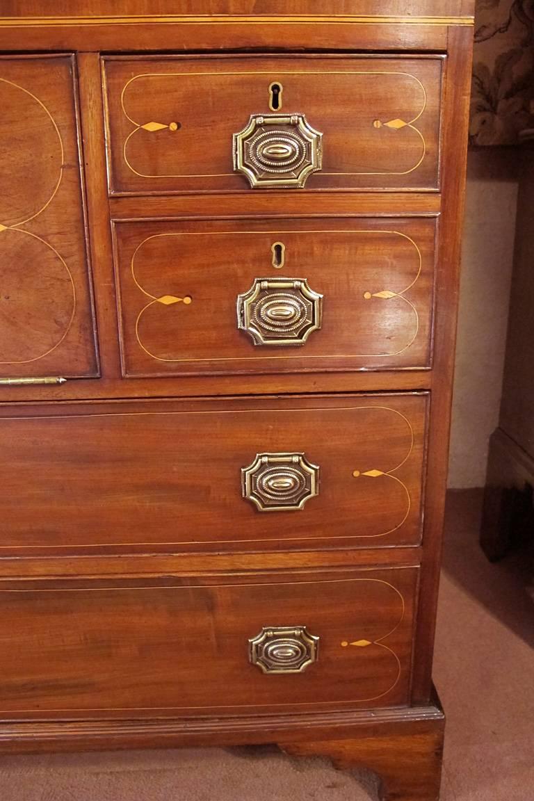 Marquetry George III Period Mahogany Linen Press Dating from circa 1800 For Sale