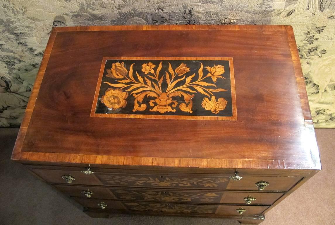 Marquetry Late 18th Century Dutch Mahogany Bachelors Chest of Drawers, circa 1820 For Sale