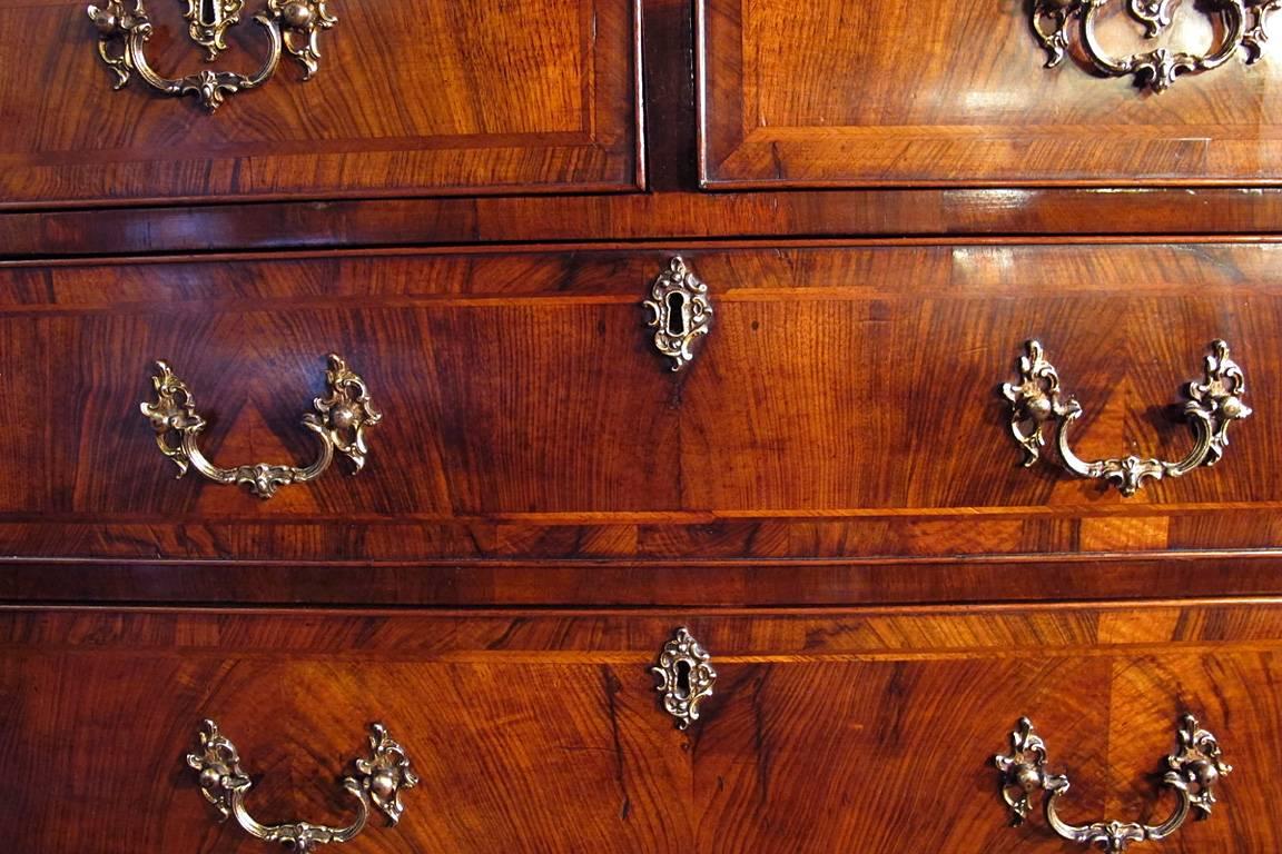 English George II Period Figured Walnut Chest on Chest, circa 1760 For Sale