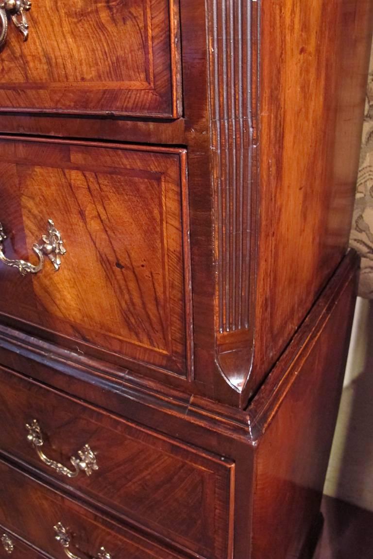 George II Period Figured Walnut Chest on Chest, circa 1760 In Good Condition For Sale In East Sussex, GB