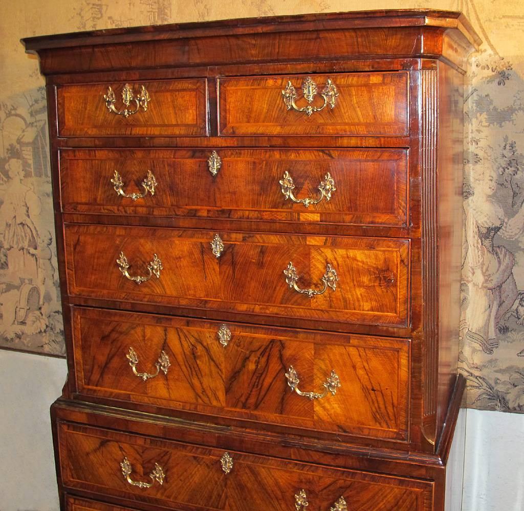 George II Period Figured Walnut Chest on Chest, circa 1760 For Sale 4