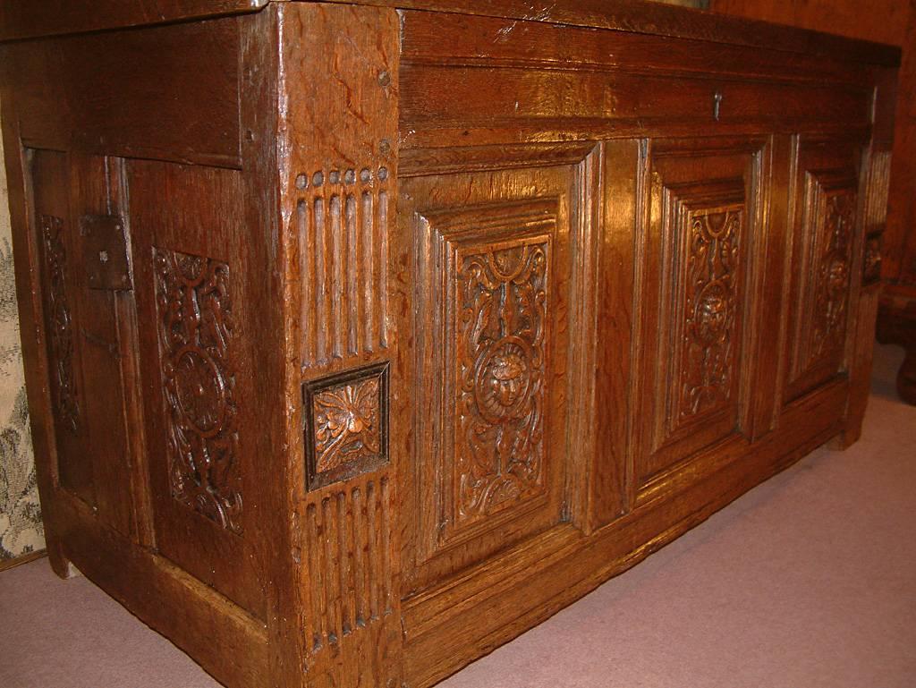 French 17th Century Oak Coffer Dated 
