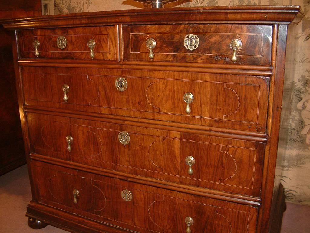 Inlay 17th Century Figured Walnut Chest of Drawers, circa 1690 For Sale