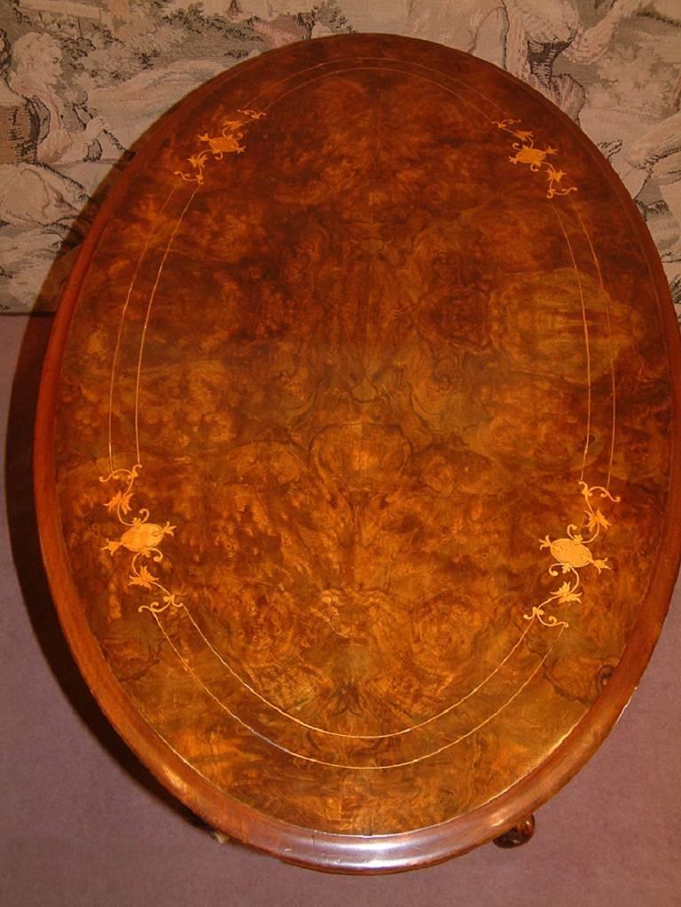 19th Century Victorian Oval Burl Walnut Center Table, circa 1870