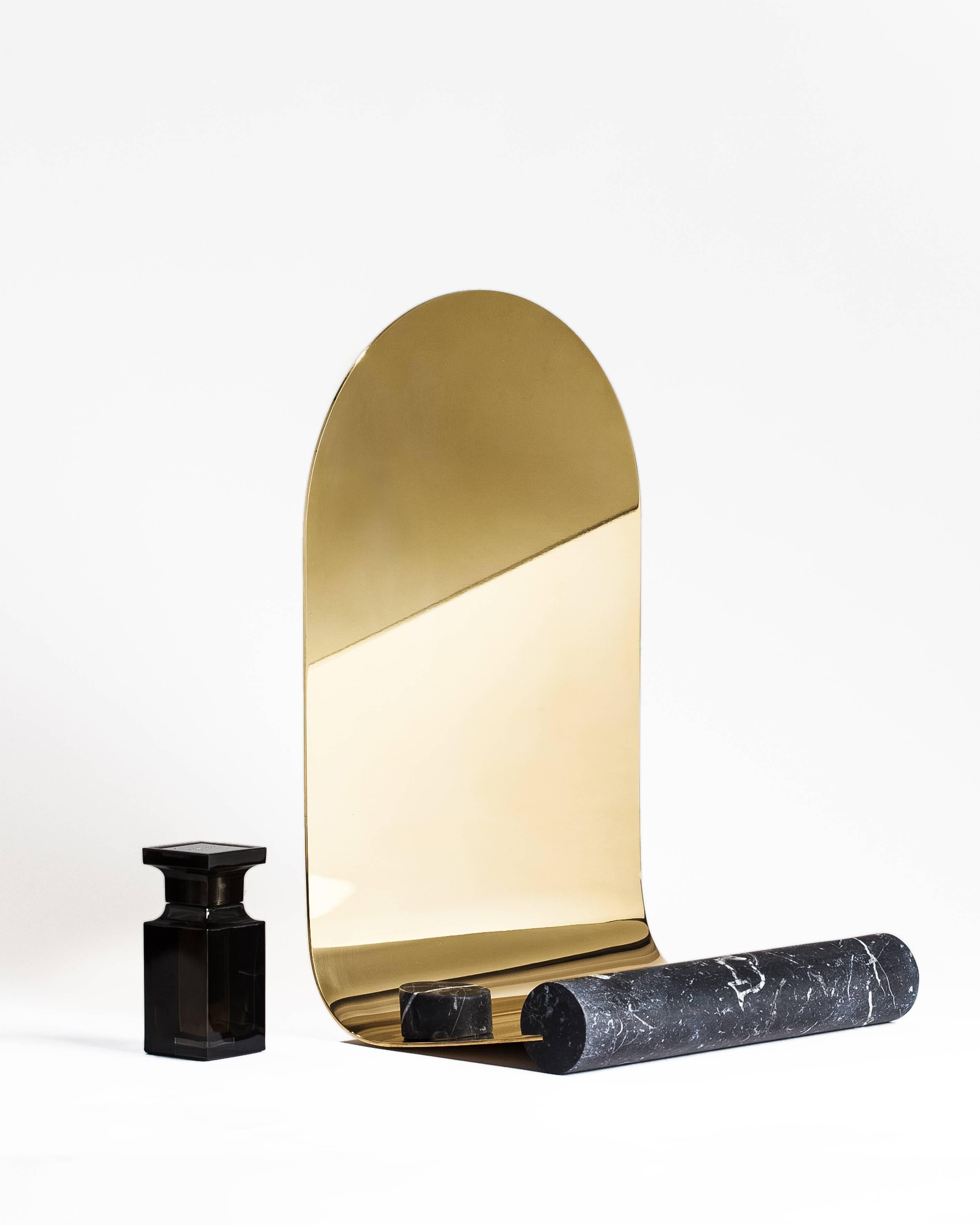 Contemporary Narcisse Mirror Brass and Marquinia Marble For Sale