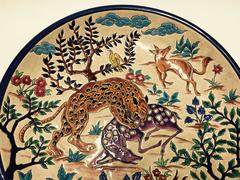 French Emaux De Longwy charger Faune Persane by Rolande Rizzi