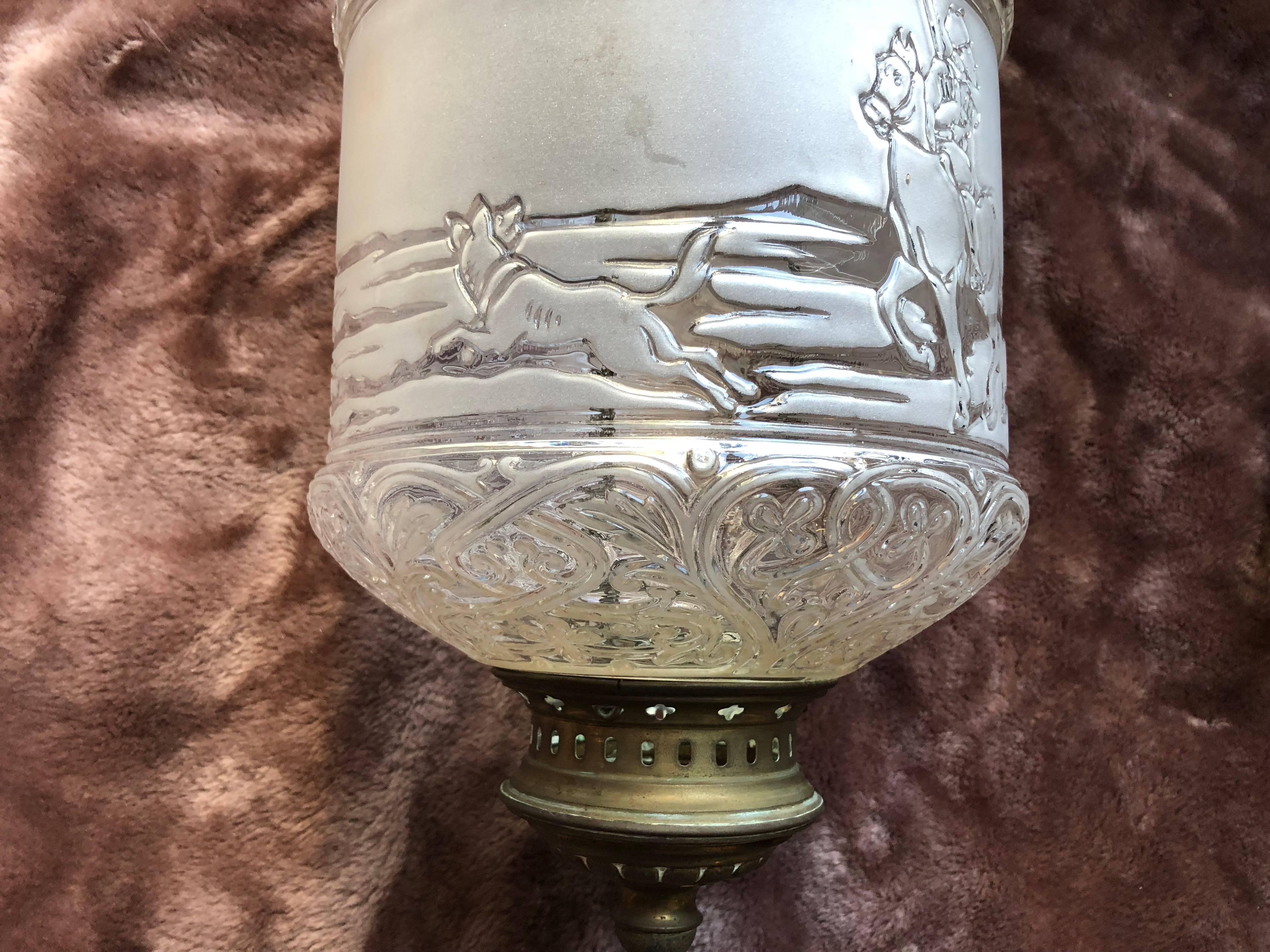 Art Deco Antique Signed French Baccarat Lantern Russian Troïka and Cossacks For Sale