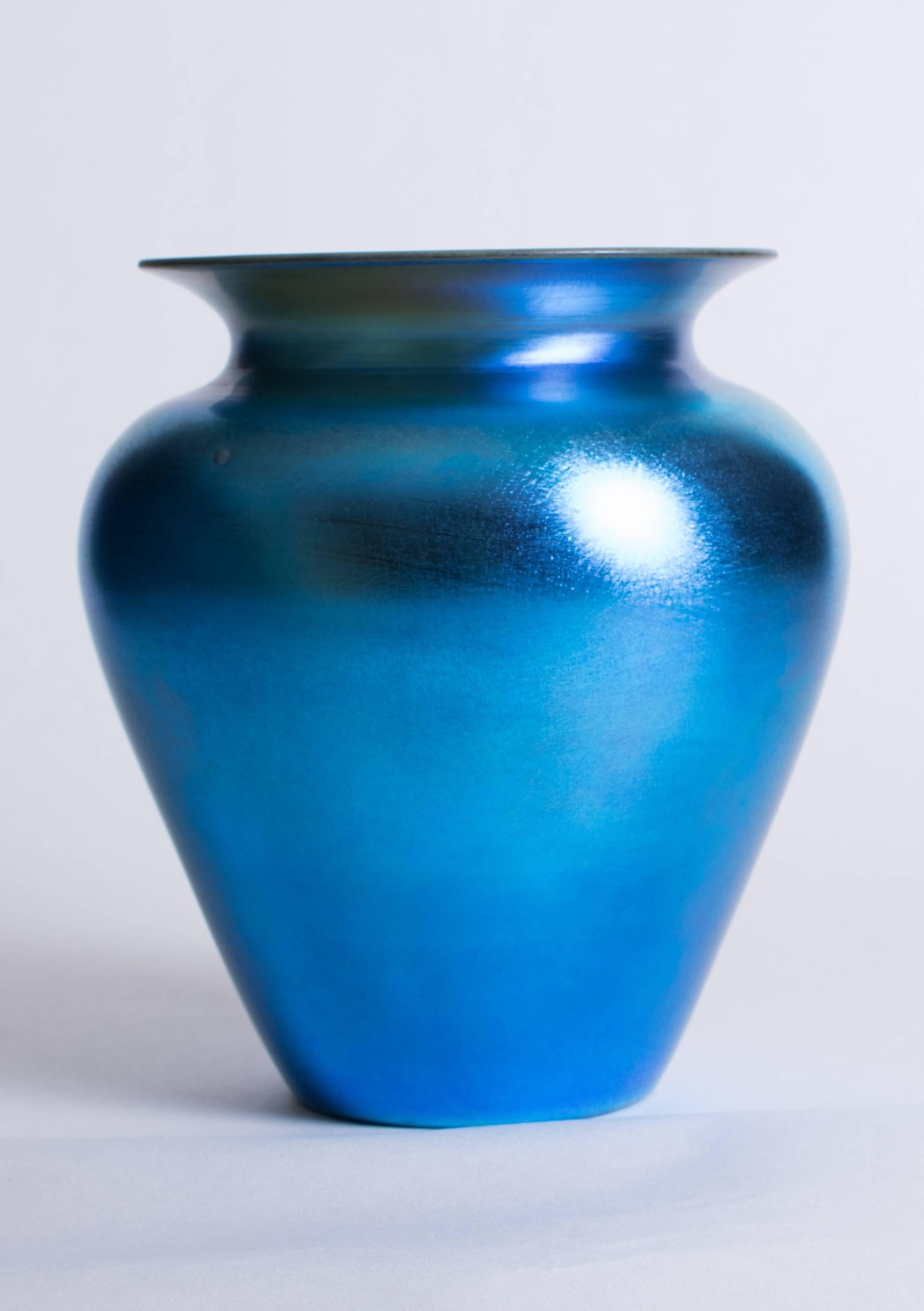 American Durand Blue Iridescent Vase For Sale